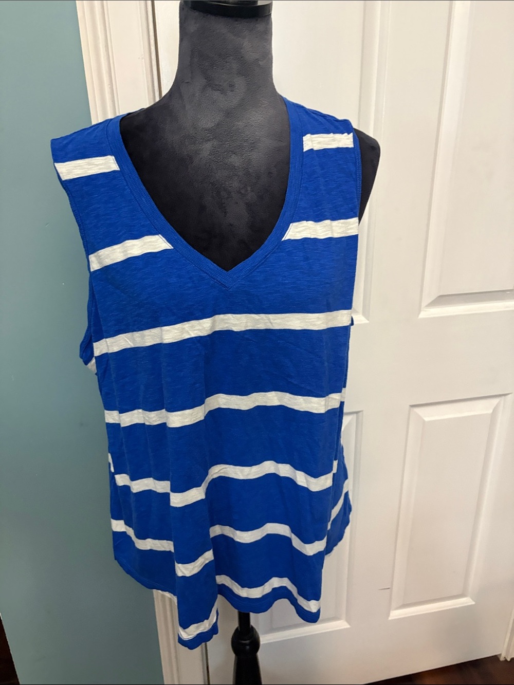 Sonoma Royal Blue and White Striped V-Neck Tank